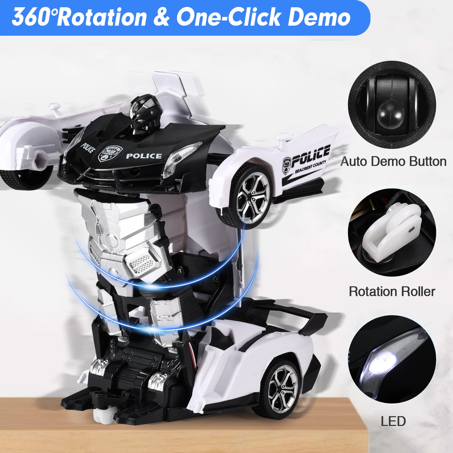 Anpro RC Car Toy for Kids, 1:18 Scale Transform Remote Control Car Robot for Age 5+ Boy Girl, White