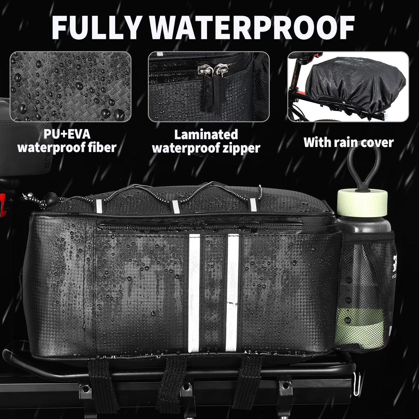 Zacro Bike Bag for Rear Rack, 8L Waterproof Bicycle Rear Seat Bag Cycling Cargo Luggage Bag with Rain Cover, Black