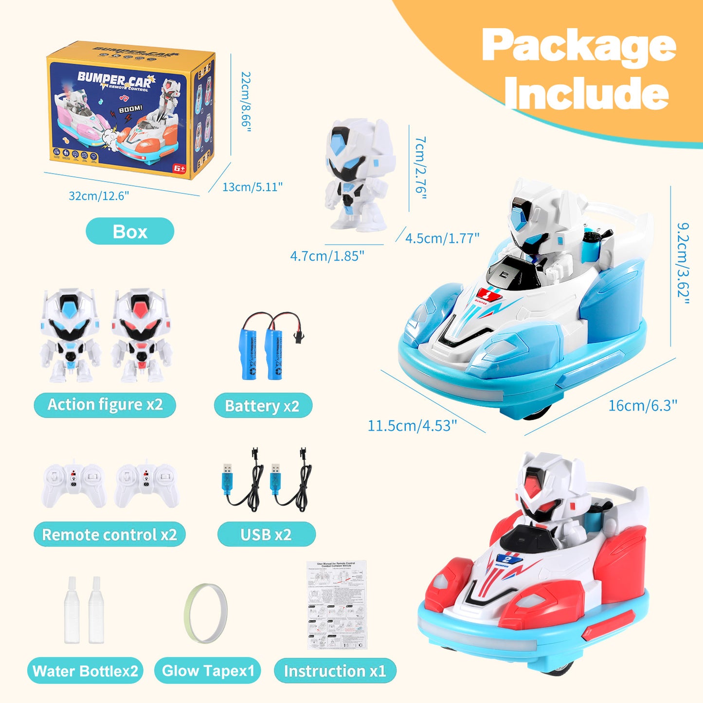 Anpro Remote Control Car for Toddlers, Kids RC Ejecting Bumper Car with Music LED Lights Spray, RC Cartoon Car Speed Bumper Cars Toys Set of 2 Players for Boy Birthday Gifts