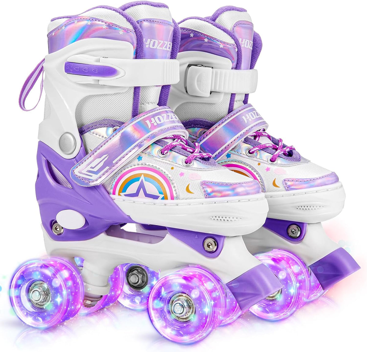 Roller Skates for Kids, 4 Size Adjustable Girls Roller Skates with 8 Light UP Wheels for Outdoor/Indoor, Gifts for Toddler Kids, Purple(M, 12C-2Y)