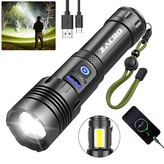 Zacro Rechargeable LED Flashlight High Lumens, Super Bright Flashlight with 7 Modes and COB Sidelight, LED Waterproof Handheld Flashlight for Emergencies, Camping, Home