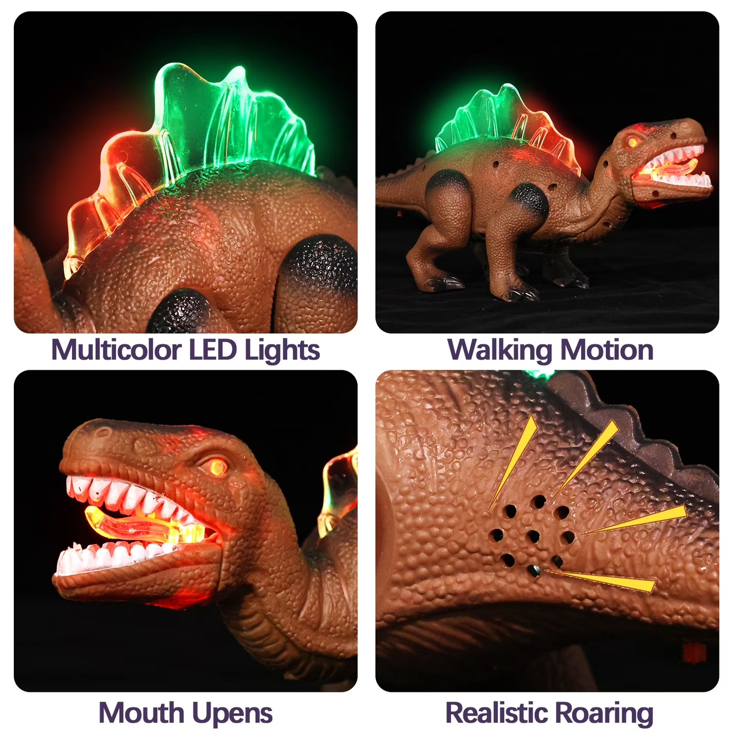 Light-up Walking Dinosaur Toy for Kids, 12 inches Electronic Dinosaur with Roaring Sound Robot Dinosaur Gift for Boys & Girls 3 4 5 6 7 Years - Brwon
