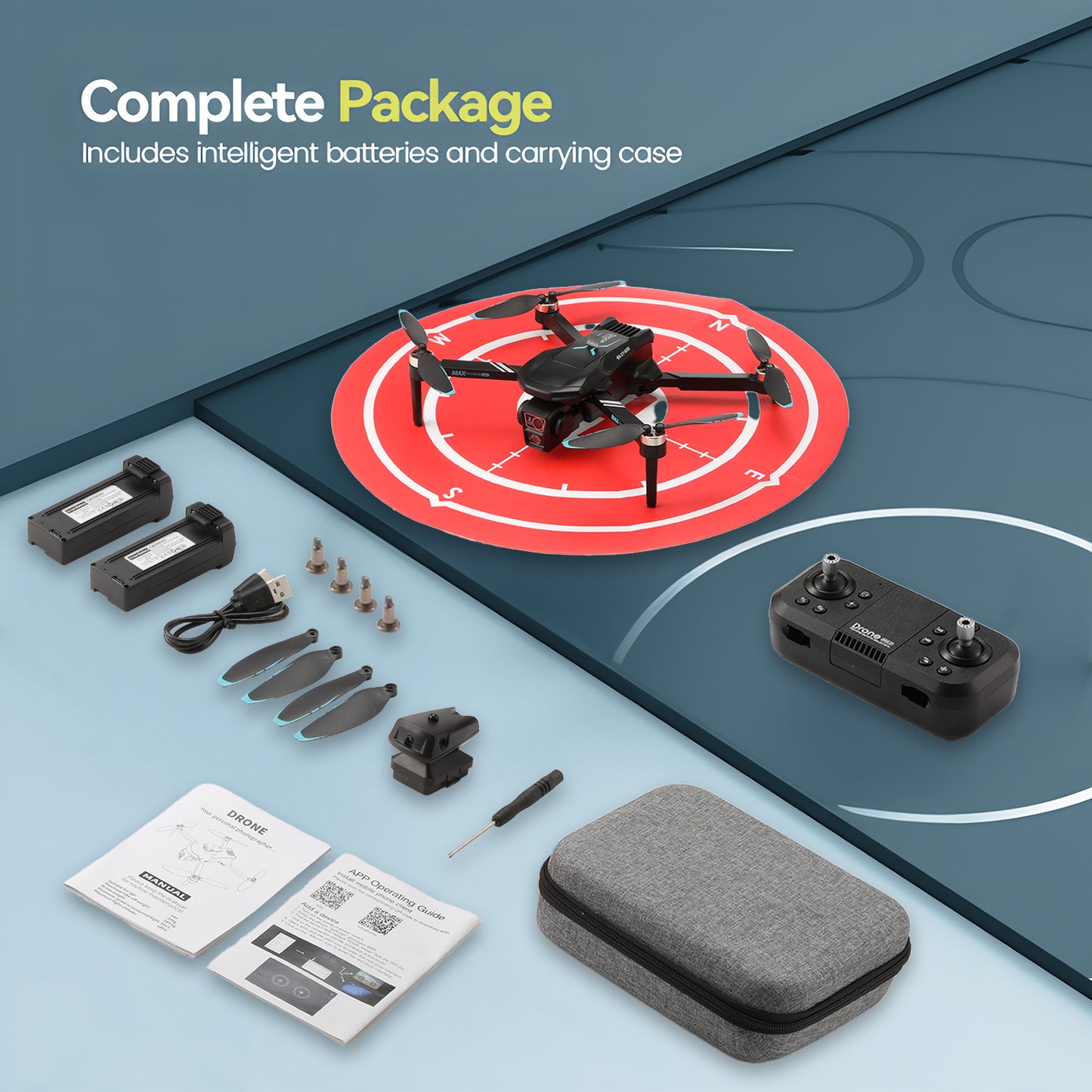 XT606 Drone with 6K UHD Camera, Lictin RC Foldable Drones for Kids Adults Beginners, RC Quadcopter Drone with Brushless Motor, Headless Mode, Optical Flow Position, 2 Batteries, Black