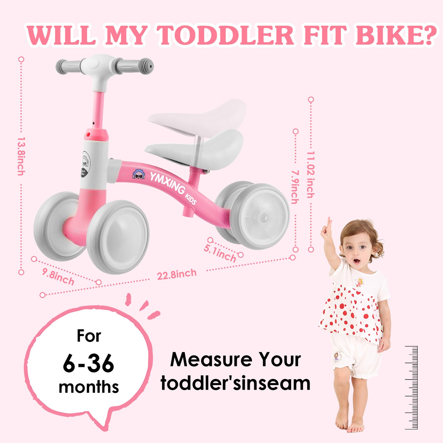 Colorful Lighting Toddler Baby Balance Bike, No Pedal Toddler Bikes with Adjustable Handlebar & Seat, 6.3 Inch Wheel, Suitable for Boys and Girls Ages 1 2 3