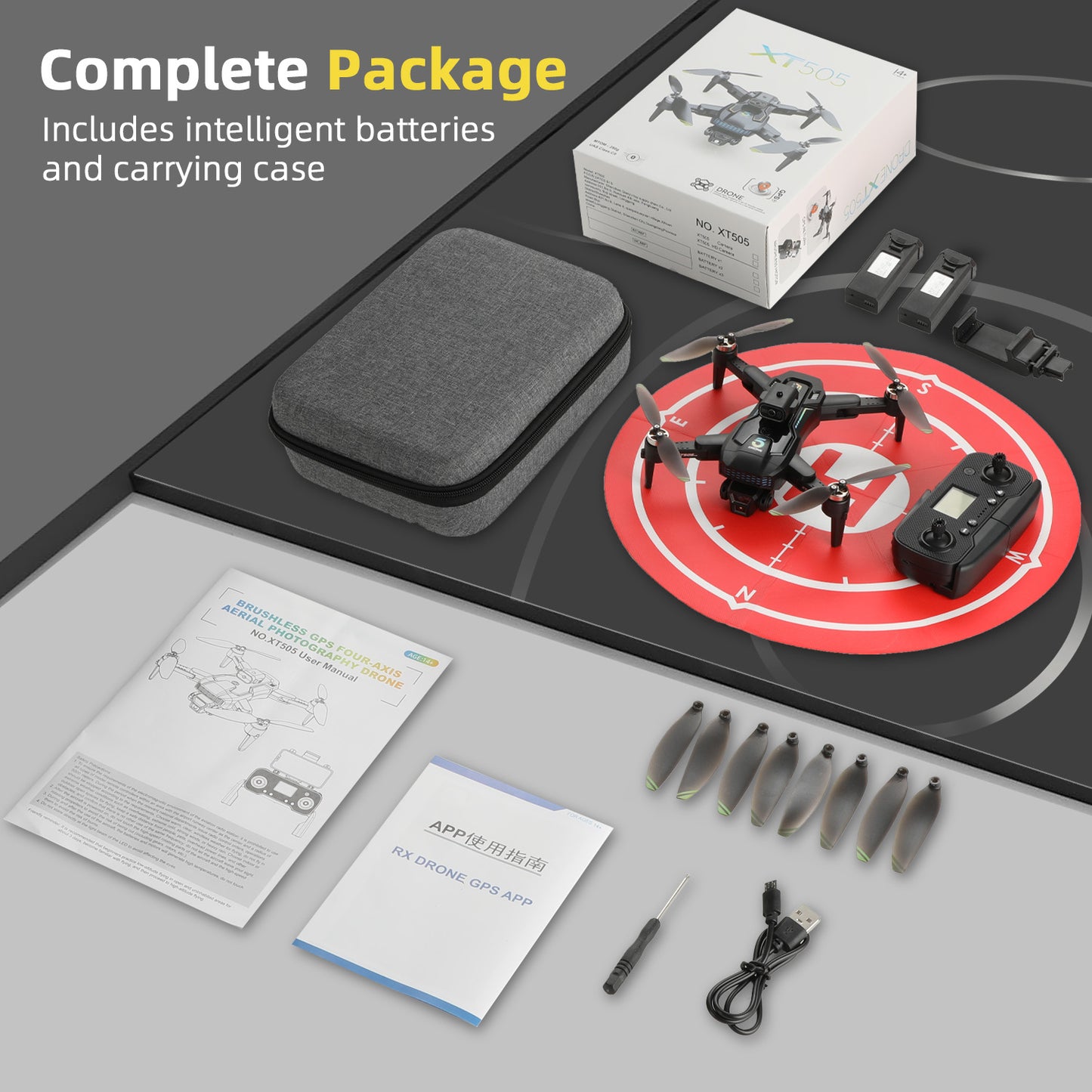 Anpro XT505 GPS Drone with 8K HD Camera for Adults & Beginners, Foldable FPV RC Quadcopter Drone with 360° Obstacle Avoidance, Brushless Motor, 5G Wifi Transmis, 2 Batteries, Carrying Case, Black