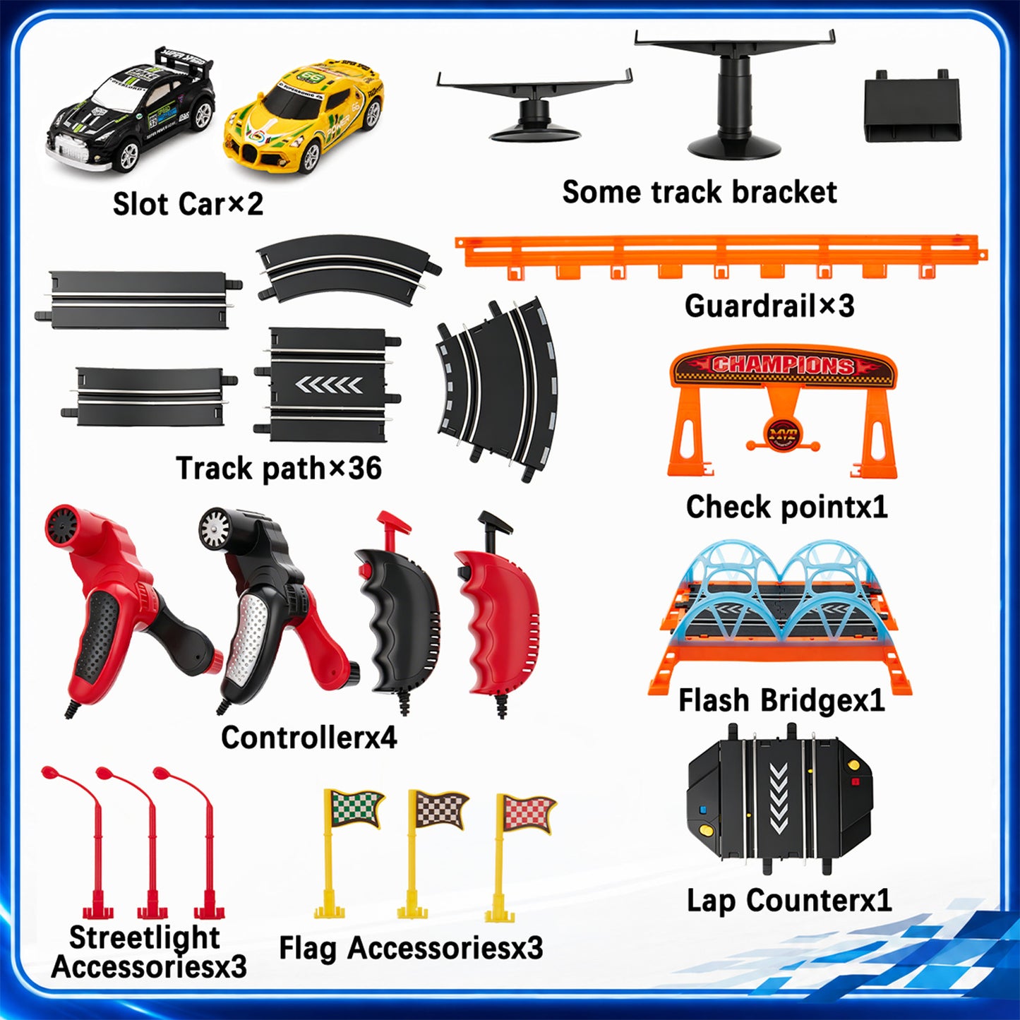 Zacro Electric Slot Car Race Track Set with 2 High-Speed Racing Cars, Lap Counter, Loops & Bridges, Kids Racing Game Toy Set for Boys Kids Ages 4-12