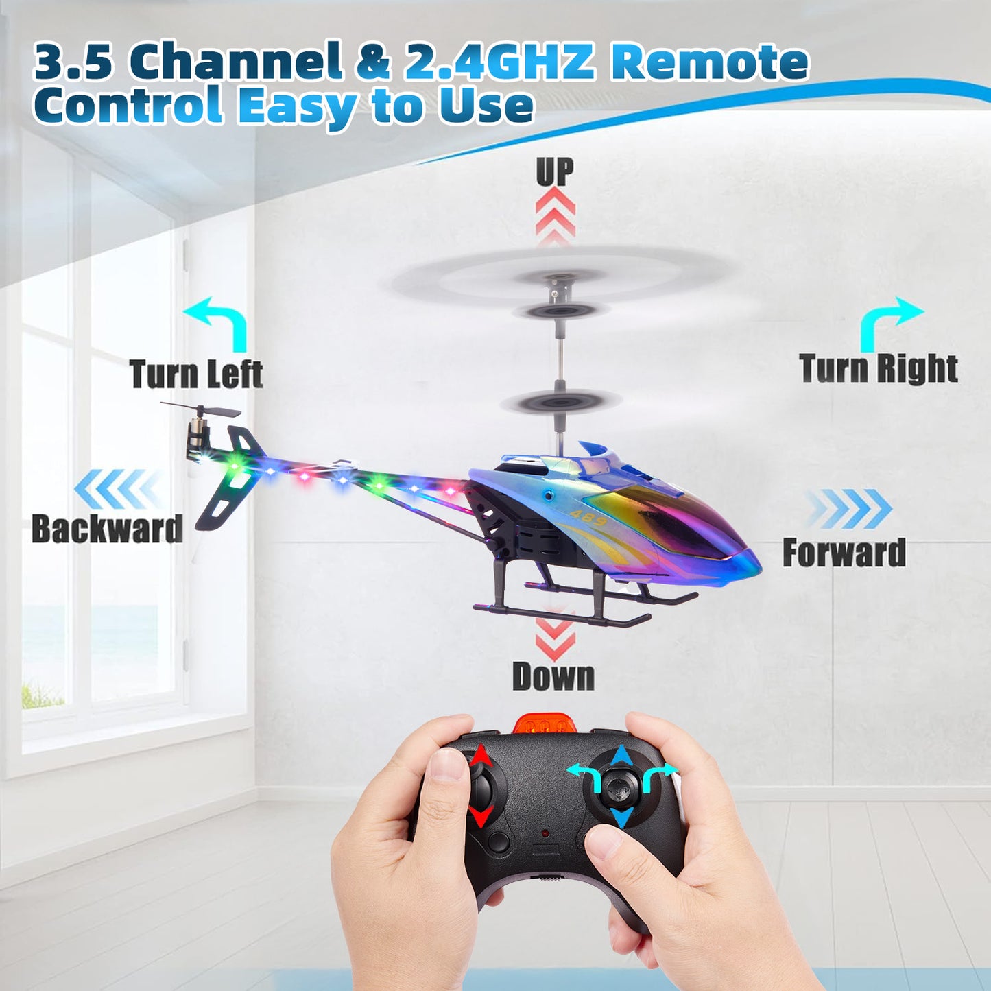 Lictin Remote Control Helicopter, 2.4GHz RC Helicopters with Colorful Lights, 3.5 Channel Aircraft Indoor Flying Toy, RC Plane for Kids Ages 3 4 5 6 7