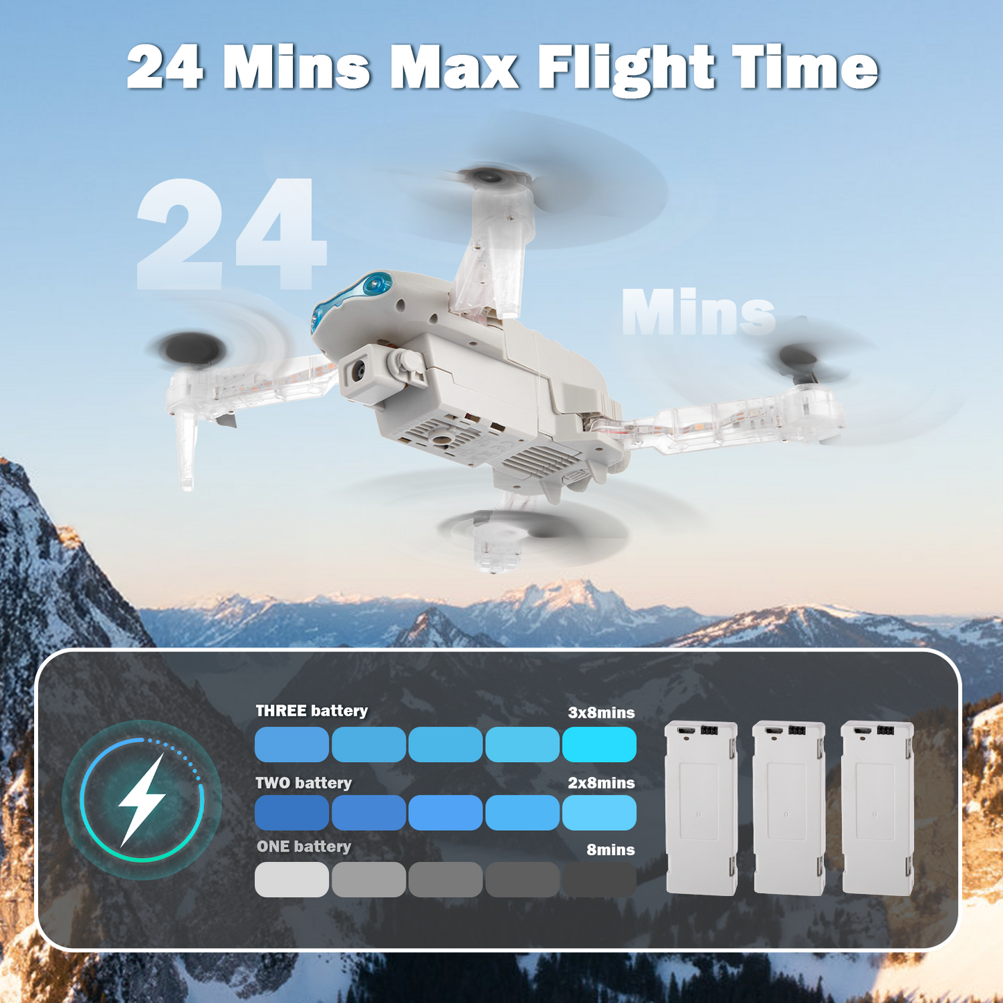 Anpro RC Drone with Dual 1080P HD Camera for Adults and Kids, Fpv Foldable RC Quadcopter with 90° Adjustable Lens, Coloeful LED Lights, Gestures Selfie, 360° Flips, 3 Batteries, Gray
