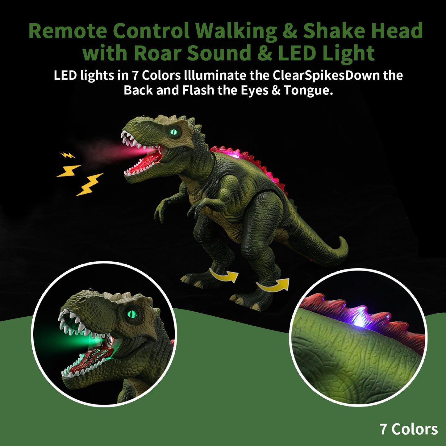 Gleamkid Remote Control Dinosaur Toy for Kids, Big T-Rex with Light up & Spray, Roar Walking Dinosaur Toy Gift for Age 3+ Toddlers Boys Girls, Green