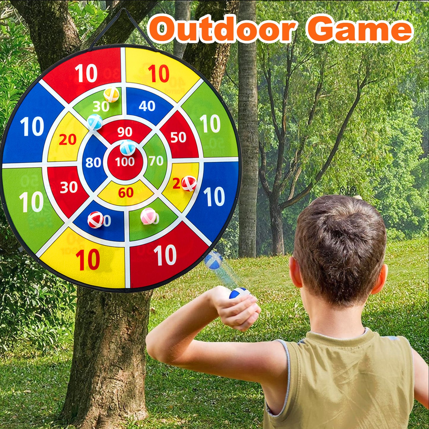 Anpro 26" Dart Board for Kids, Double Sided Dart Board with 16 Sticky Balls, Indoor Outdoor Fun Party Play Game Toys for Age 5+ Year Old Boys Girls
