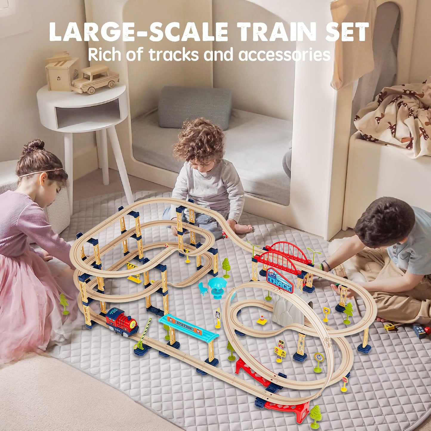 Lictin Train Track Toys for Kids, 146pcs Electric Train Set with Road Signs & Stickers, Train Track Set Train Toys Gift for Boys Girls 3 4 5 6 Year Old