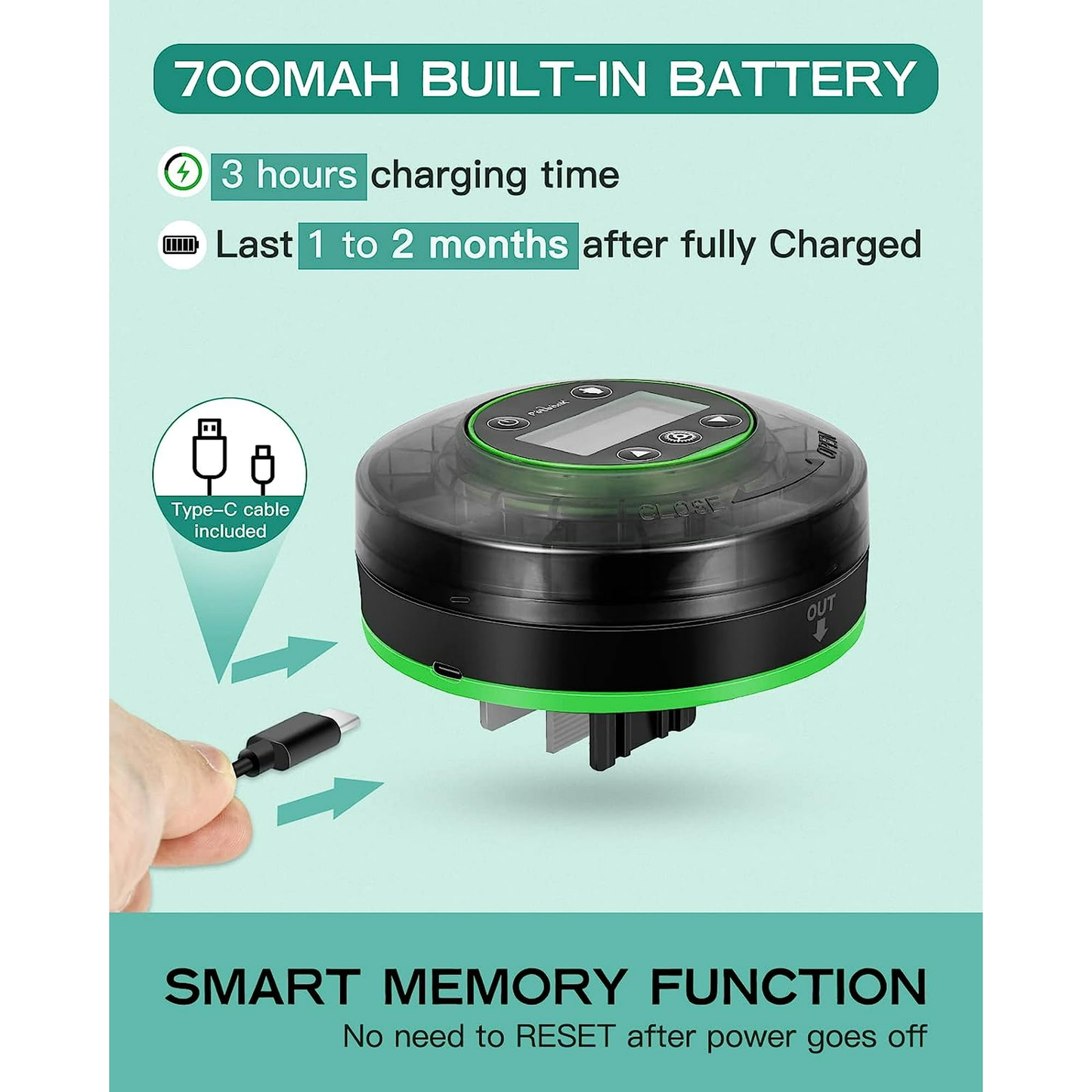Petbank Automatic Fish Feeder for Aquarium, Rechargeable Fish Food Feeder Automatic Dispenser with Timer, Precise Feeding Auto Fish Feeder for Vacation, LCD Display