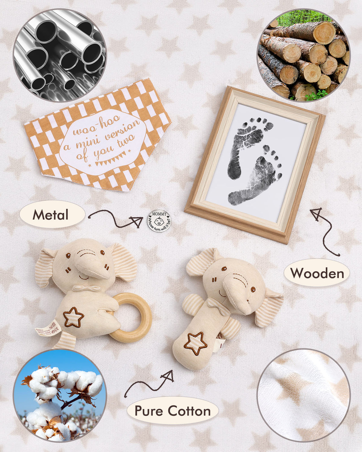 Lictin Baby Shower Gift Set, Baby Gift Basket Set for Infant Boys Girls, Newborn Gifts Basket with Baby Blanket, Rattle, Security Blanket and Baby Keepsake Footprint