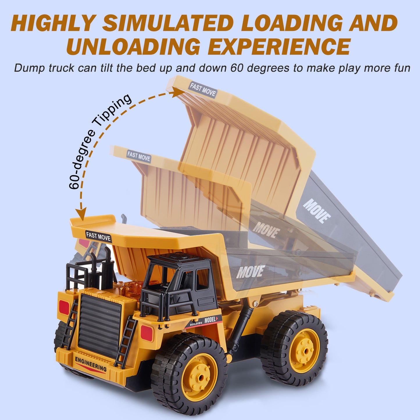 Petbank RC Dump Truck Toy, 13-Channel Remote Control Toy with Light/Sound, Rechargeable Batteries, 2.4 Ghz Kids Construction Vehicle Truck Toys for 3+ Boys Girls