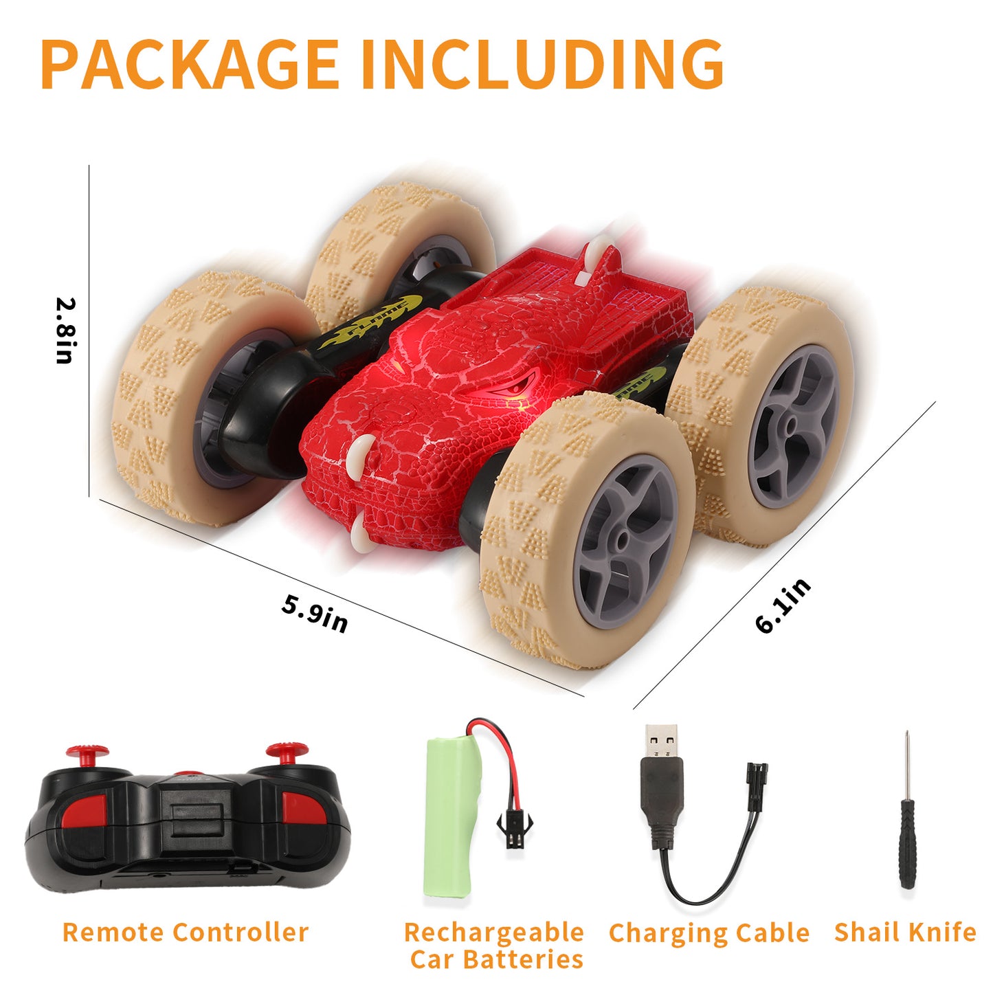 Anpro 2.4GHz Remote Control Car, Electric Race Stunt Car, Double Sided 360° Rolling Rotating Monster Truck Toys, 4WD High Speed Off Road Car for 3-12 Year Old Boys Girls Toys, Red