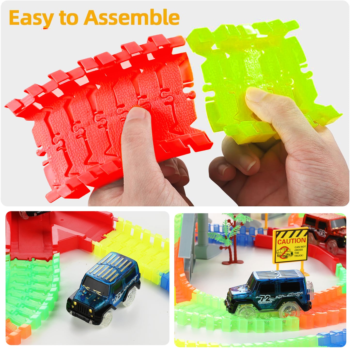 Zacro Glow Race Car Track Set for Kids, 360pcs Race Track Set with Light Up Race Cars STEM Building Toys Flexible Track Playset for Boy Girls 3 4 5 6 7 8 Years Old