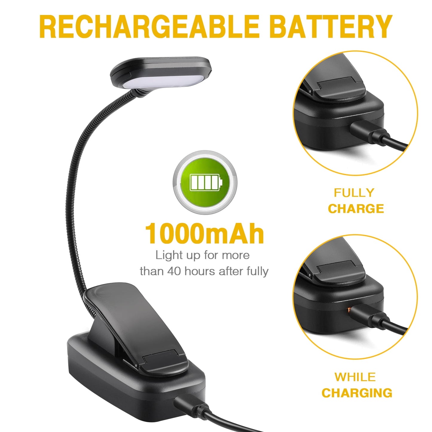 Anpro Rechargeable Book Light 6 LED, 3 Brightness Levels Lighting & 3 Color Temperatures, up to 40 Hours Reading, Lightweight Clip on Reading Lights for Books in Bed