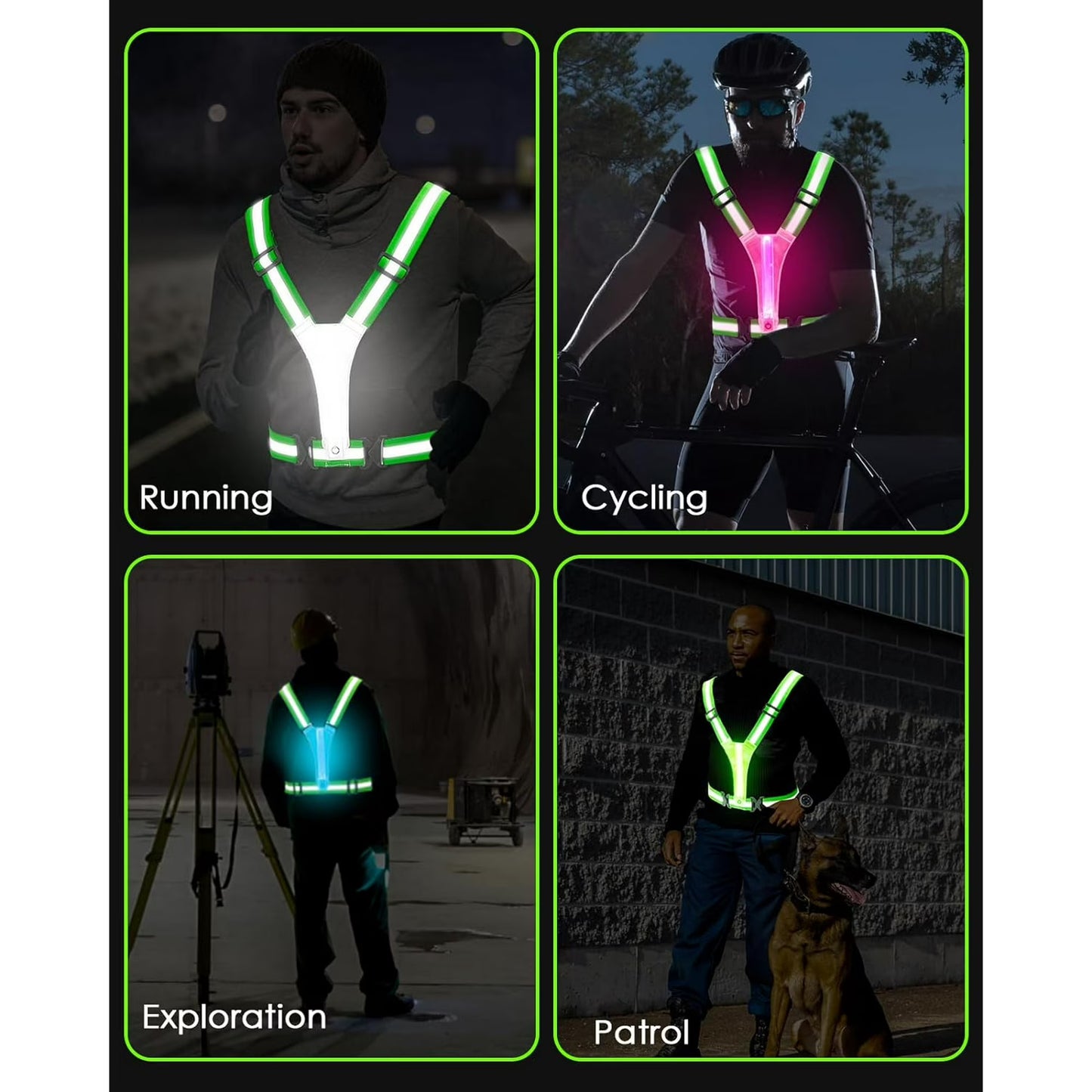 Zacro LED Reflective Vest Running Gear, 5 Colors Light Up Running Vest for Walking Running Cycling, Rechargeable & Adjustable High Visibility Reflective Running Gear for Women Men Kids