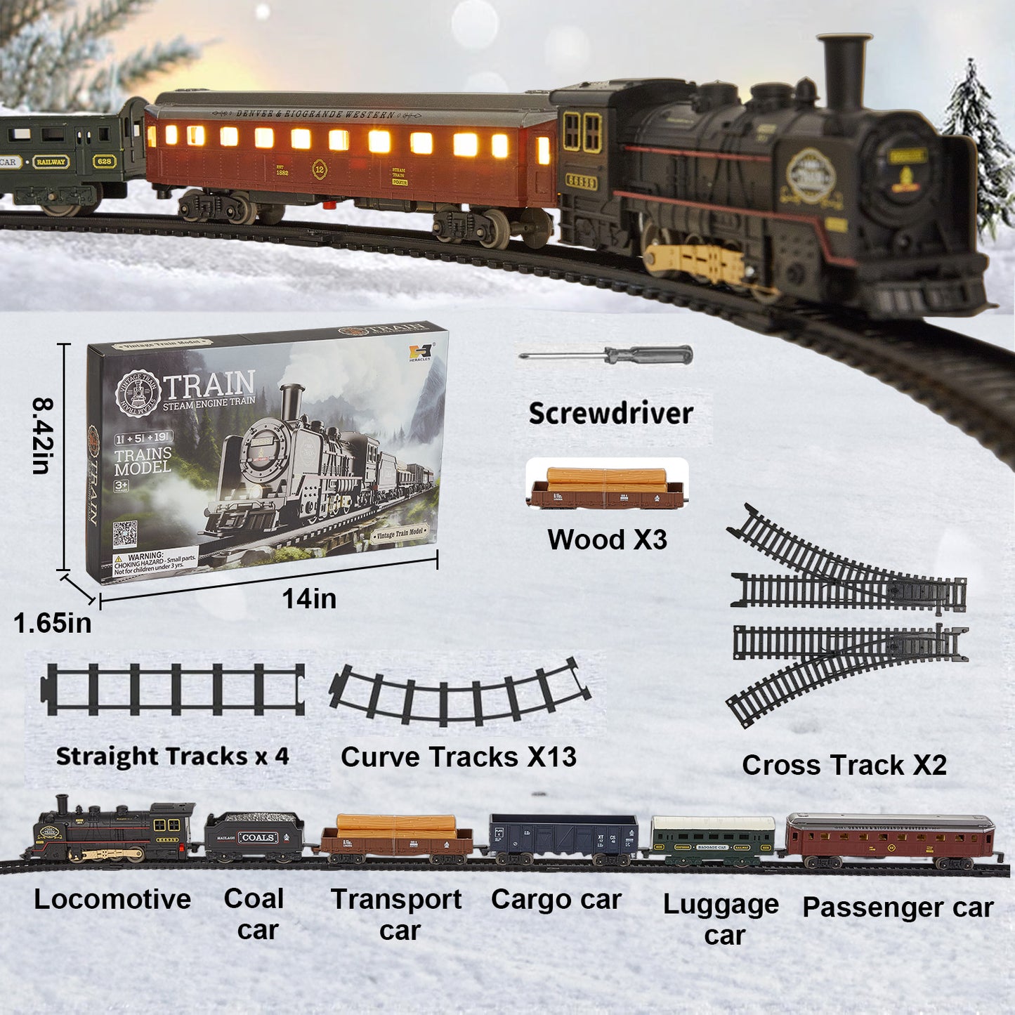 Lictin Electric Train Sets for Kids, Train Toys for Toddlers with Classic Steam Locomotive, Lights & Sound, Train Tracks Play Set with 5 Cars, Gifts for Boys Girls 3 4 5 6+ Years Old