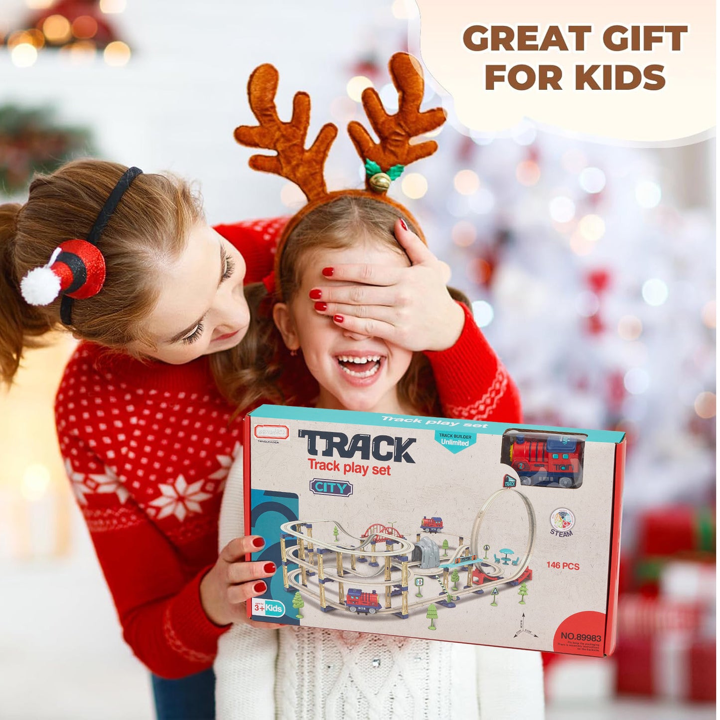Lictin Train Track Toys for Kids, 146pcs Electric Train Set with Road Signs & Stickers, Train Track Set Train Toys Gift for Boys Girls 3 4 5 6 Year Old