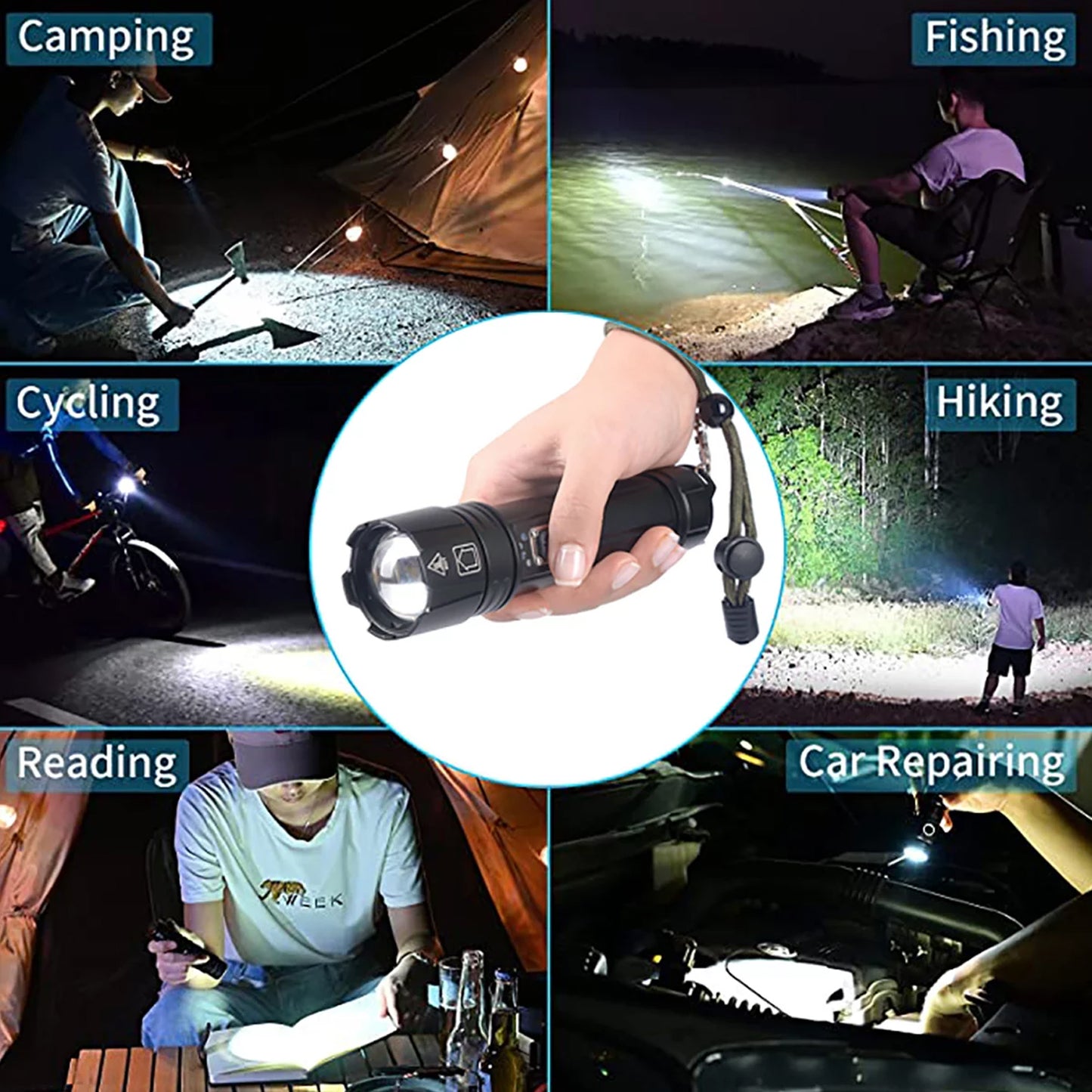 Zacro 1500 High Lumens Rechargeable Flashlight, Super Bright LED Flashlight Waterproof Zoomable Flashlight, 5 Modes for Emergencies, Camping, Outdoor Sport