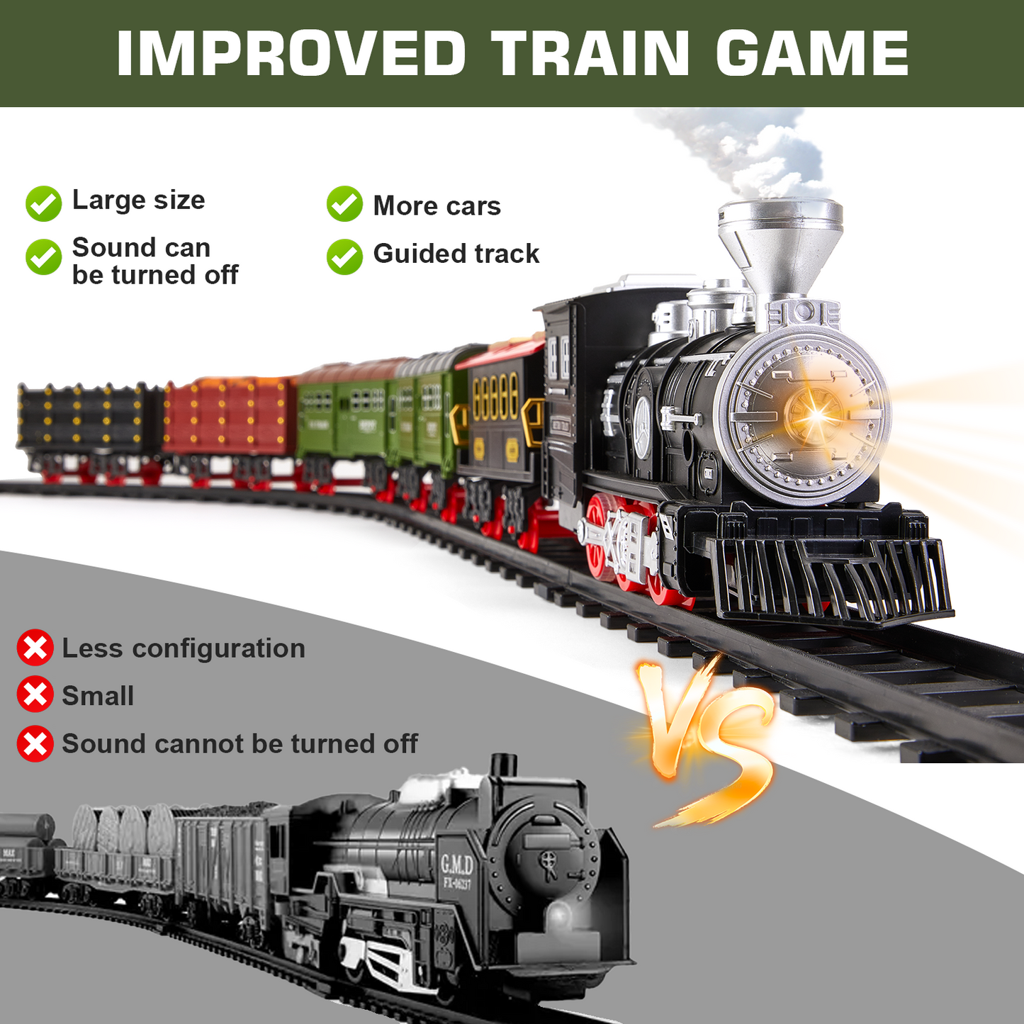 Gleamkid Electric Train Set for Kids, Train Track Toy with Smoke & Light & Sound, Christmas Train Gift for Boy & Girl