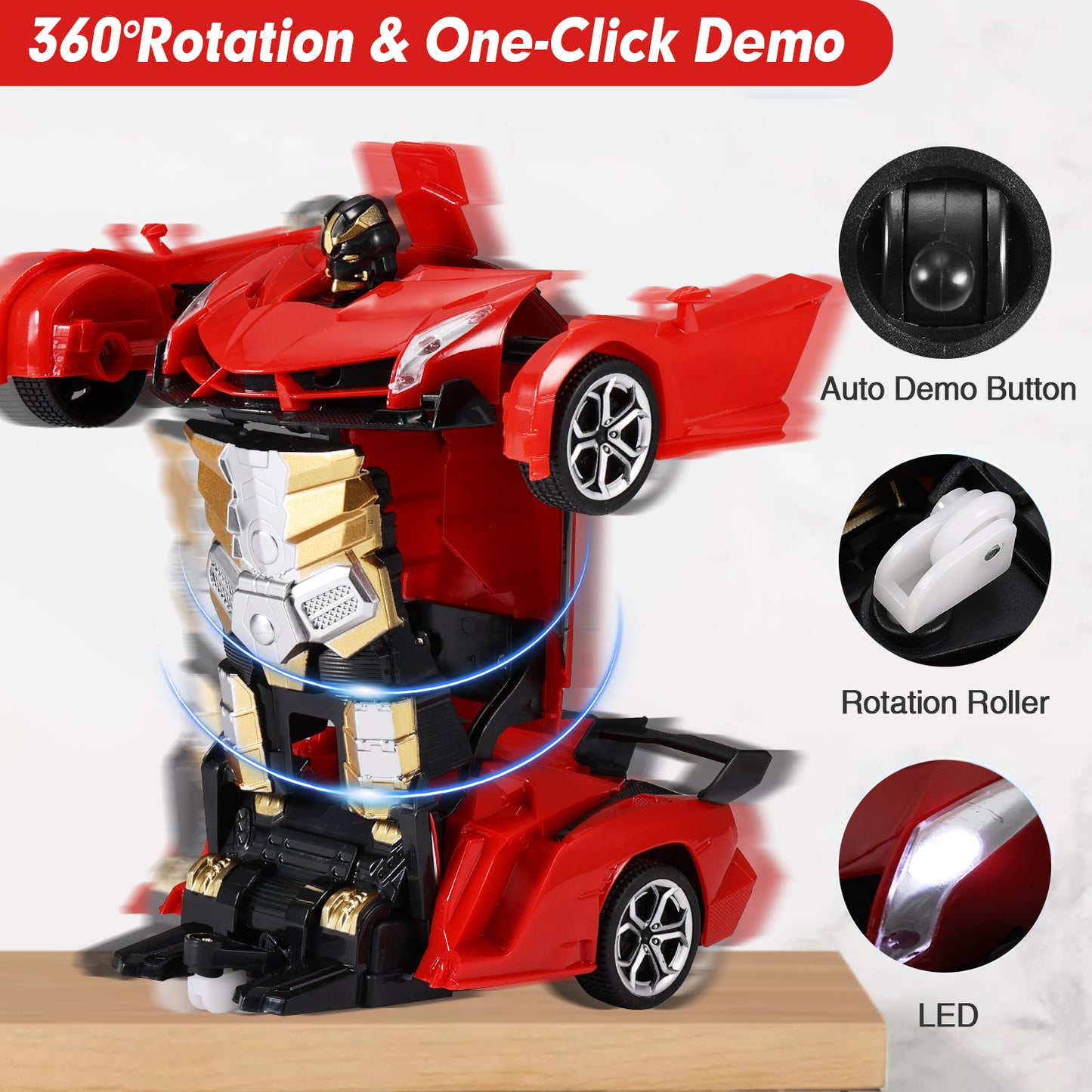 Anpro Transform RC Car Toy for Kids, 2.4Ghz 1:18 Scale Remote Control Car, Transforming Robot with One-Button Deformation 360° Rotation, Best Gift for Boys Girls, Red