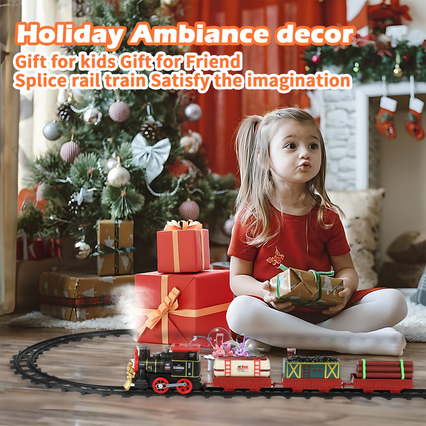 Lictin Train Set Toys, Electric Train Car Track Play Set with Lights, Sounds, 3 Cargo Cars & 16 Tracks, Classic Steam Engine Train Toy Gifts for Kids Aged 3 4 5 6+