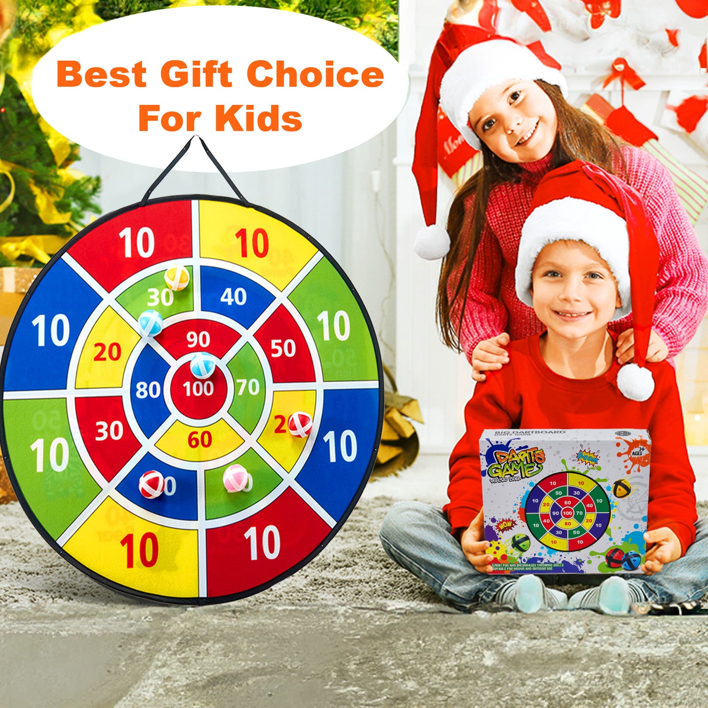 Anpro 26" Dart Board for Kids, Double Sided Dart Board with 16 Sticky Balls, Indoor Outdoor Fun Party Play Game Toys for Age 5+ Year Old Boys Girls