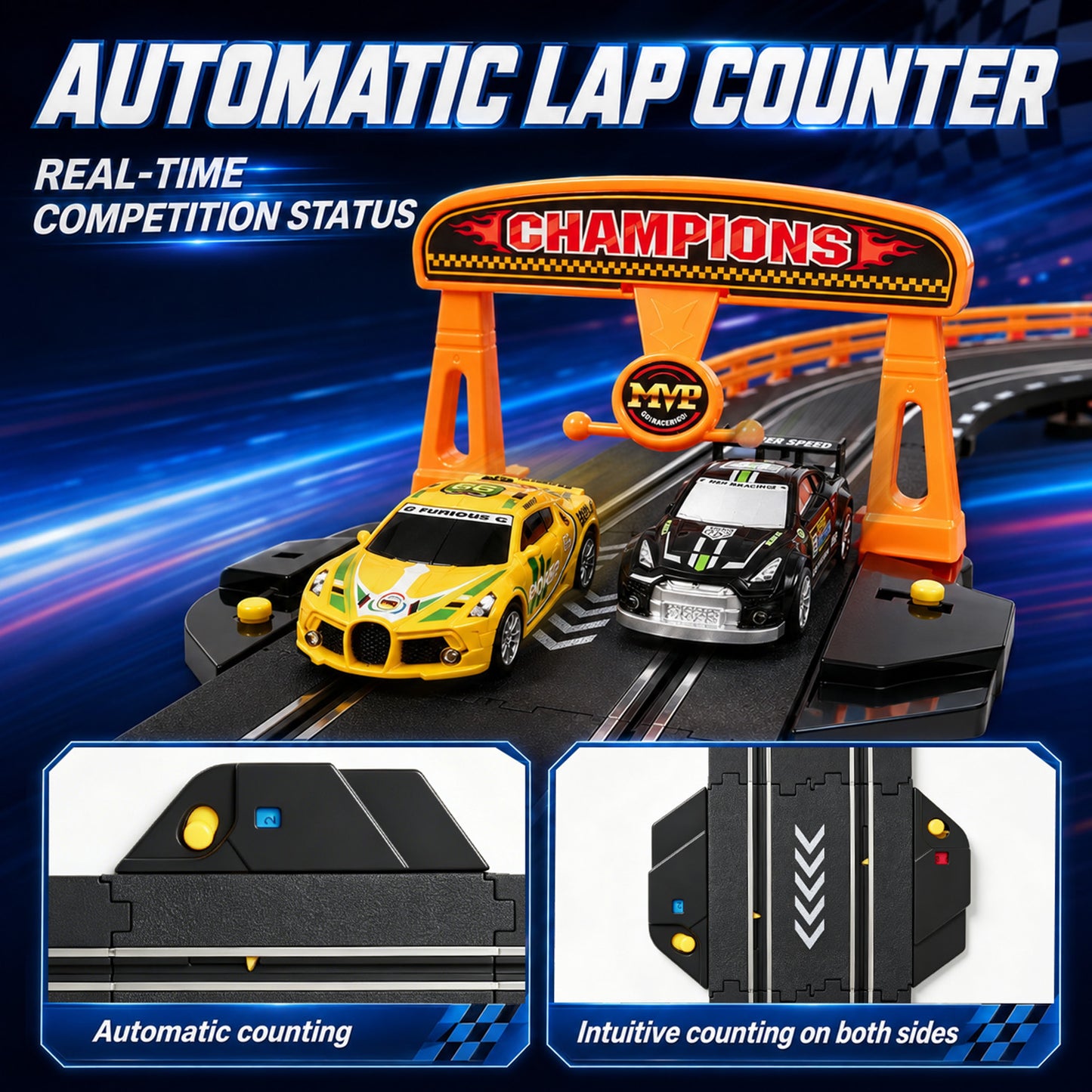 Zacro Electric Slot Car Race Track Set with 2 High-Speed Racing Cars, Lap Counter, Loops & Bridges, Kids Racing Game Toy Set for Boys Kids Ages 4-12