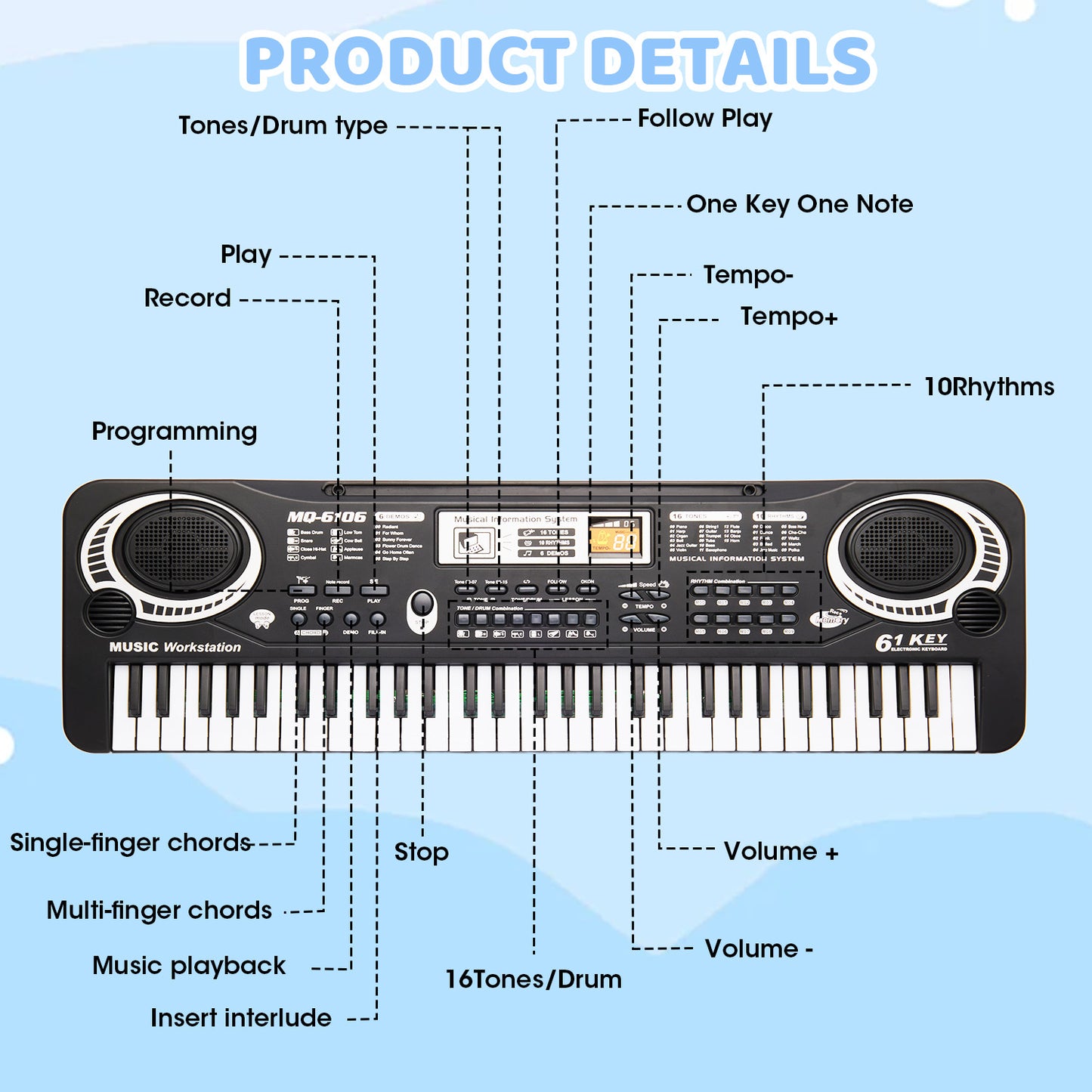 Anpro Baby Piano Toy for Kids, 61Keys Toddlers Musical Piano with Microphone, Musical Instrument Toys Gifts for Boys Girls 1 2 3 4 5 Years Old, Black