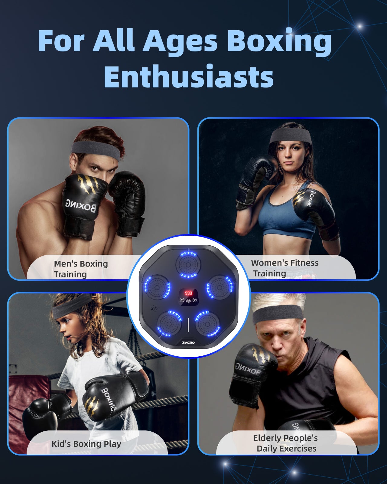 Anpro Music Boxing Machine, Smart Bluetooth Boxing Machine Wall Mounted, , Home Workout Boxing Target Machine Kit with 9 Modes/Speeds, Punching Gloves and Headband for Kids Adult