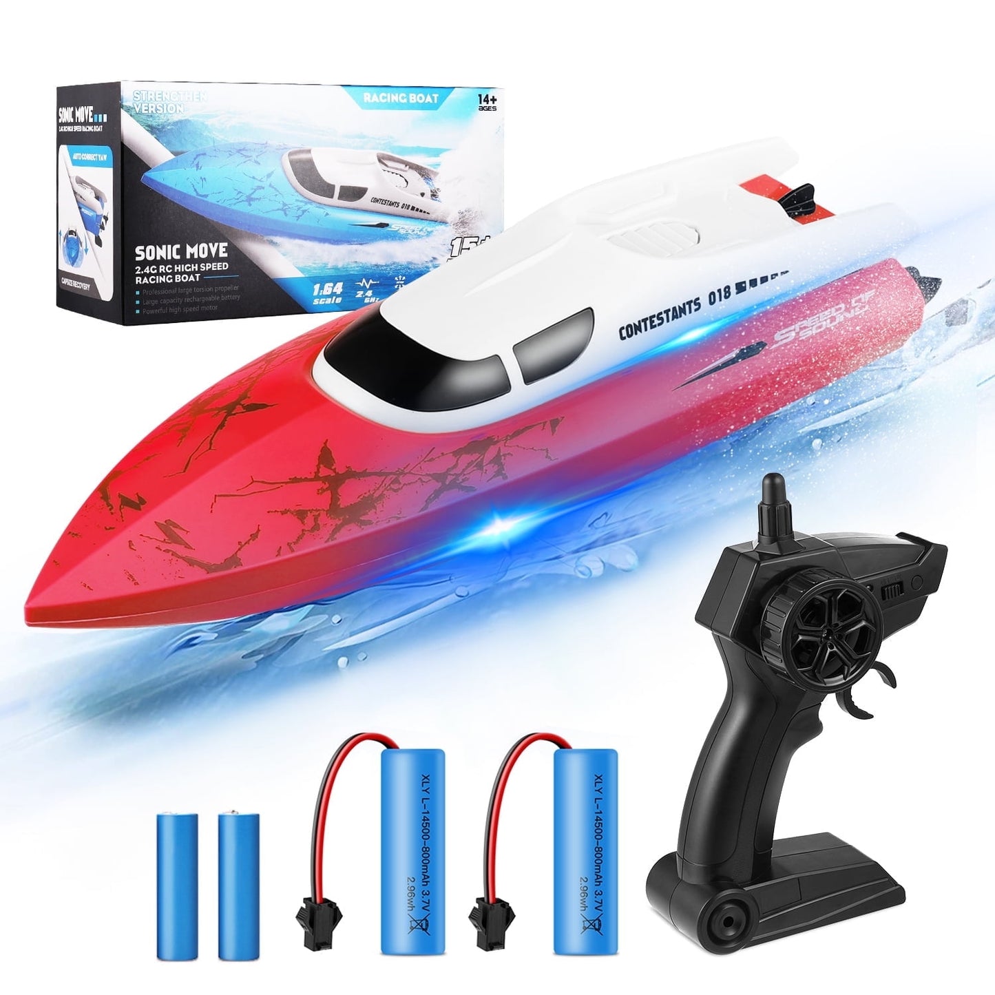 Anpro 2.4 GHZ RC Boat, 25 km/h High Speed Remote Control Racing Boats for Adults and Kids 25 Minutes Working Time, 2 Batteries