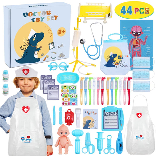 Anpro Doctor Kit for Kids, 43pcs Play Medical Kit Toy with Stethoscope and Doll for Boys Ages 3+