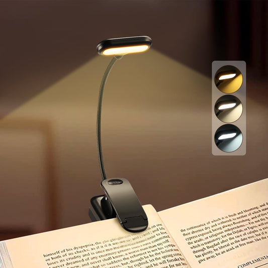 Anpro Rechargeable Book Light 6 LED, 3 Brightness Levels Lighting & 3 Color Temperatures, up to 40 Hours Reading, Lightweight Clip on Reading Lights for Books in Bed