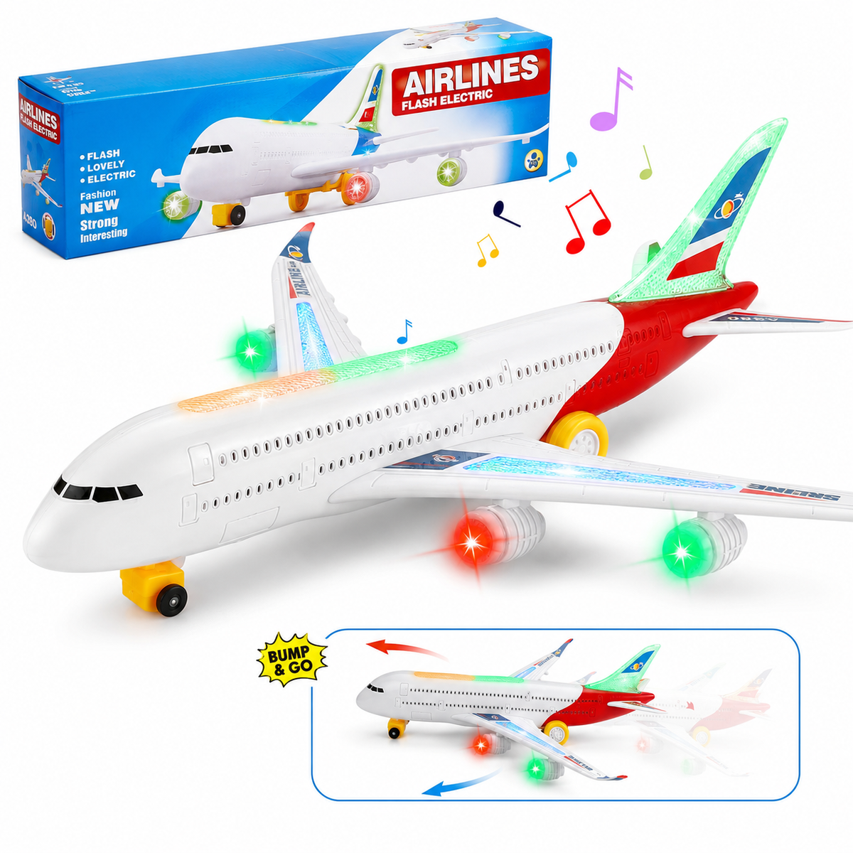 Airplane Toys for Kids, Bump and Go Action, Toddler Toy Plane with Sounds and LED Flashing Lights for Boys & Girls Ages 3-12
