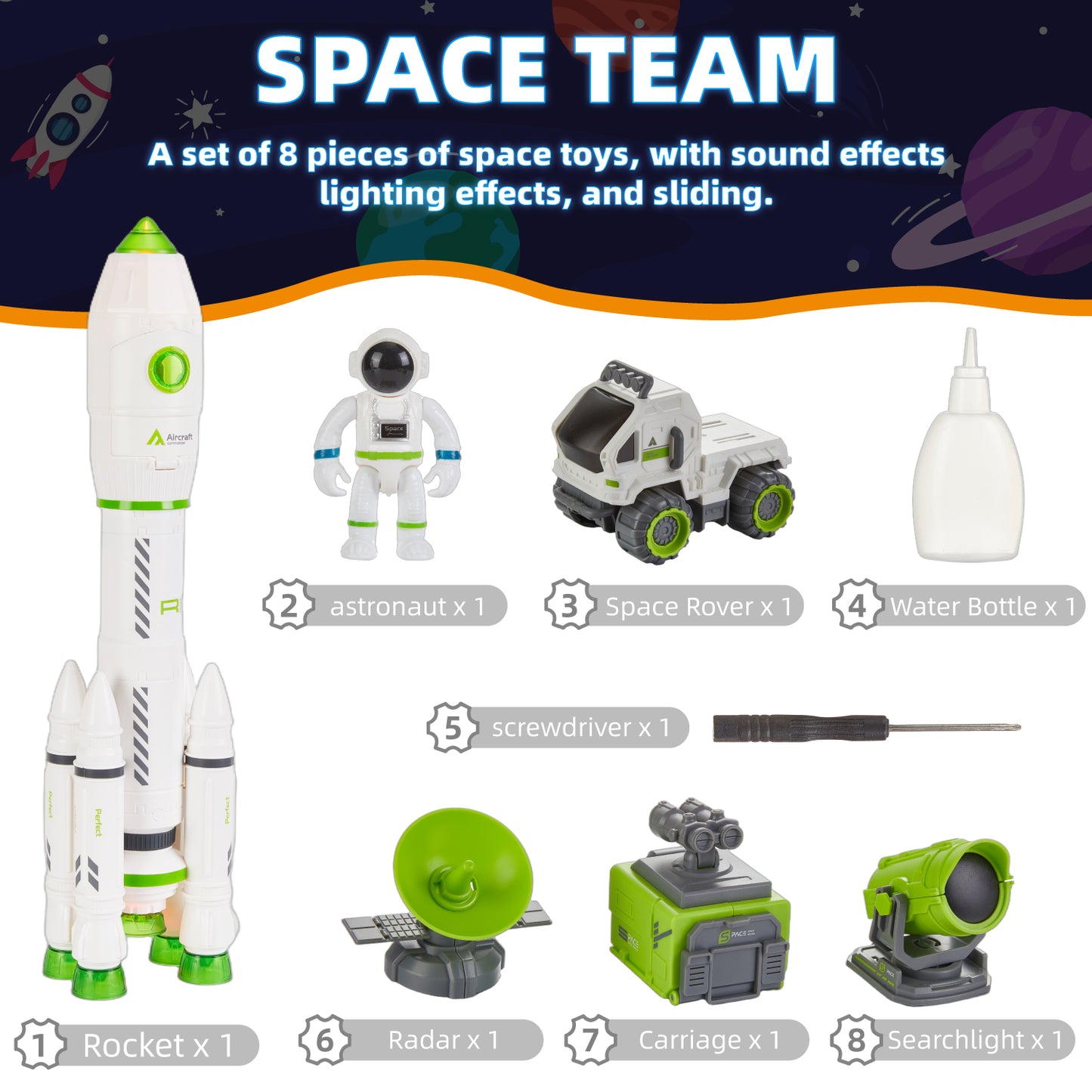 Space Rocket Toys for Kids, Lictin Spaceship Toys with Rocket Ship, Astronaut and Space Rover, Rocket Ship Toys with Light & Sound, Gift for Boys Girls 2 3 4 5 Years Old
