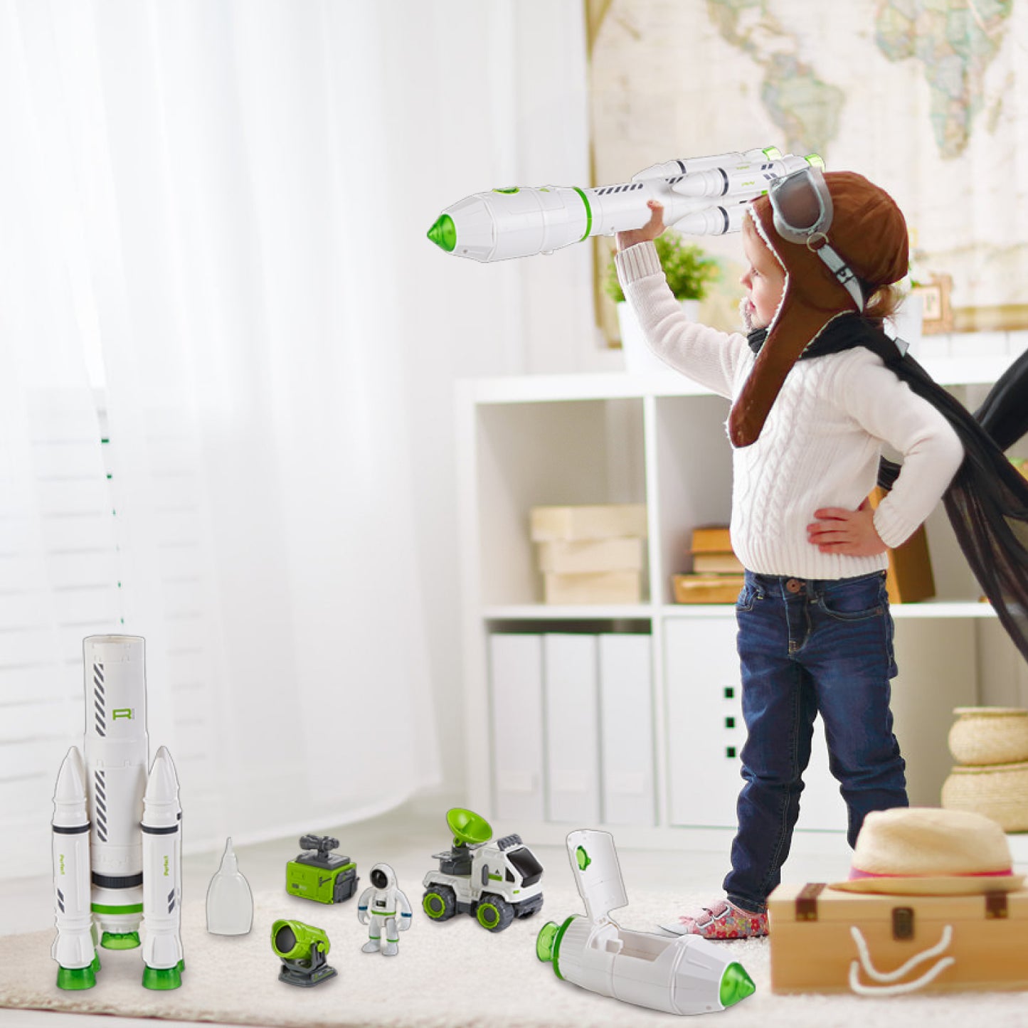 Space Rocket Toys for Kids, Lictin Spaceship Toys with Rocket Ship, Astronaut and Space Rover, Rocket Ship Toys with Light & Sound, Gift for Boys Girls 2 3 4 5 Years Old