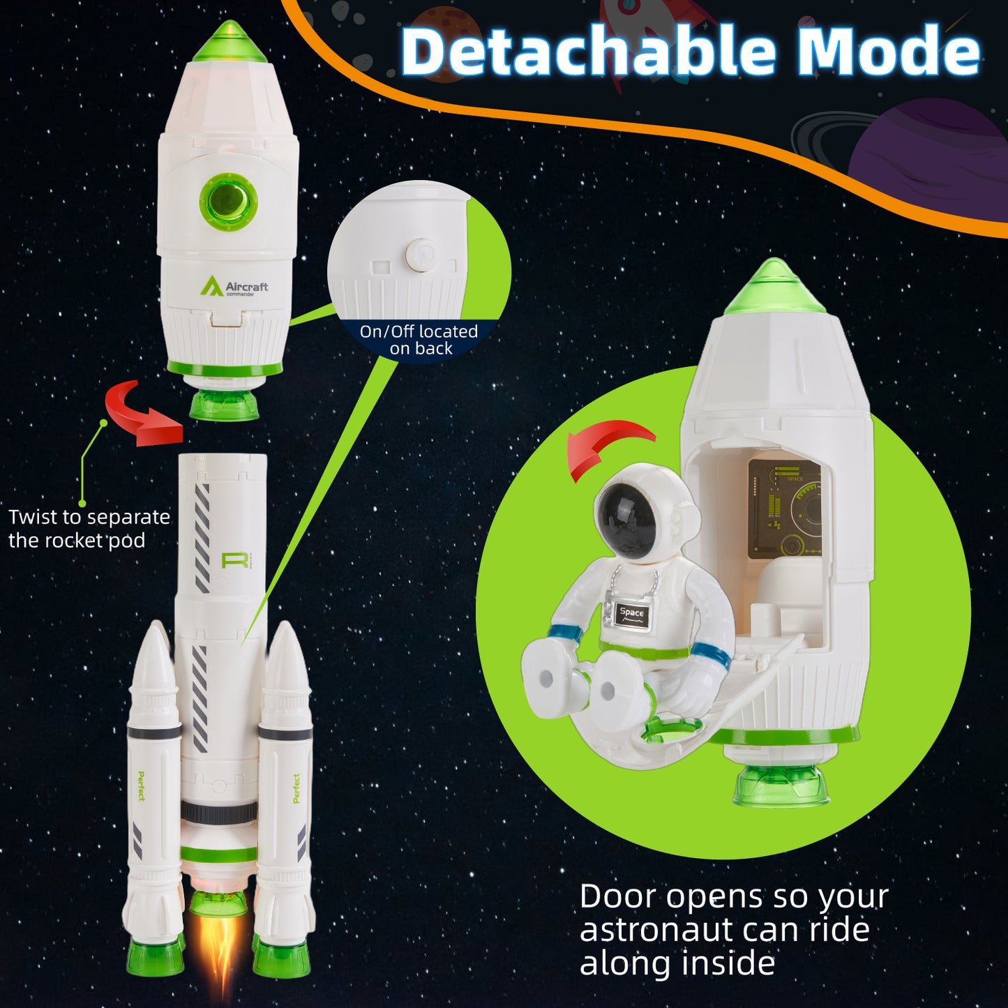 Space Rocket Toys for Kids, Lictin Spaceship Toys with Rocket Ship, Astronaut and Space Rover, Rocket Ship Toys with Light & Sound, Gift for Boys Girls 2 3 4 5 Years Old