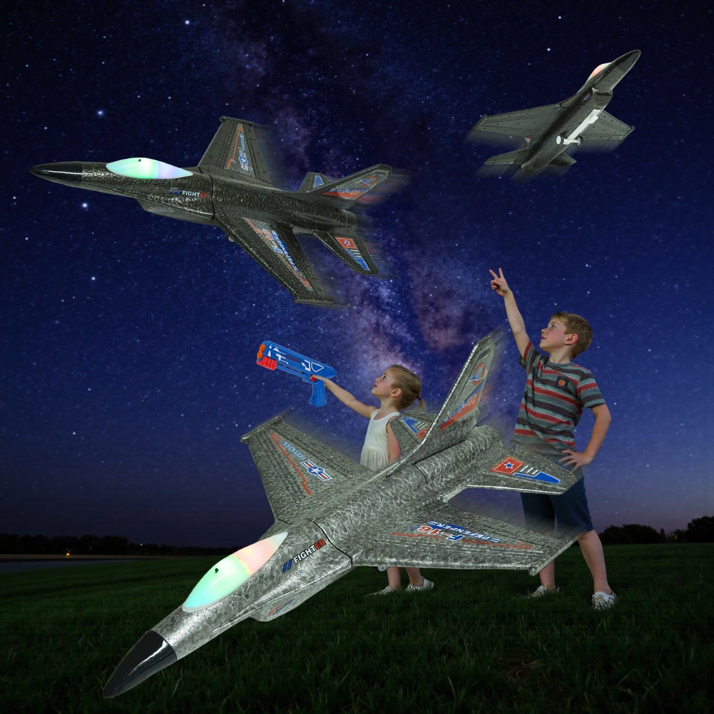Lictin 2 Pack Airplane Launcher Toys, 12.6" Foam Glider Led Plane, Catapult Plane Toy for Boys, Outdoor Flying Toys Gifts for 3 4 5 6 Years Old Kids