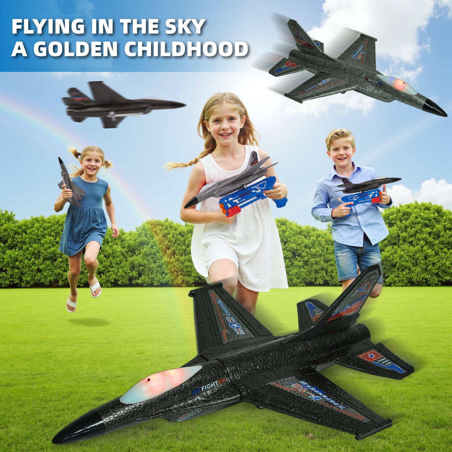 Lictin 2 Pack Airplane Launcher Toys, 12.6" Foam Glider Led Plane, Catapult Plane Toy for Boys, Outdoor Flying Toys Gifts for 3 4 5 6 Years Old Kids