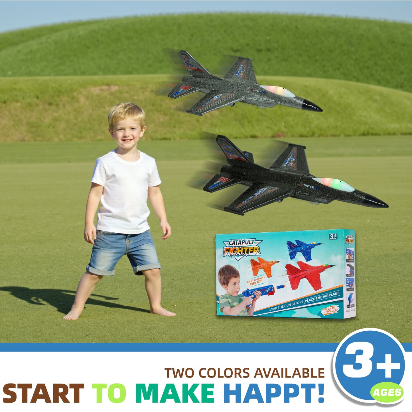 Lictin 2 Pack Airplane Launcher Toys, 12.6" Foam Glider Led Plane, Catapult Plane Toy for Boys, Outdoor Flying Toys Gifts for 3 4 5 6 Years Old Kids