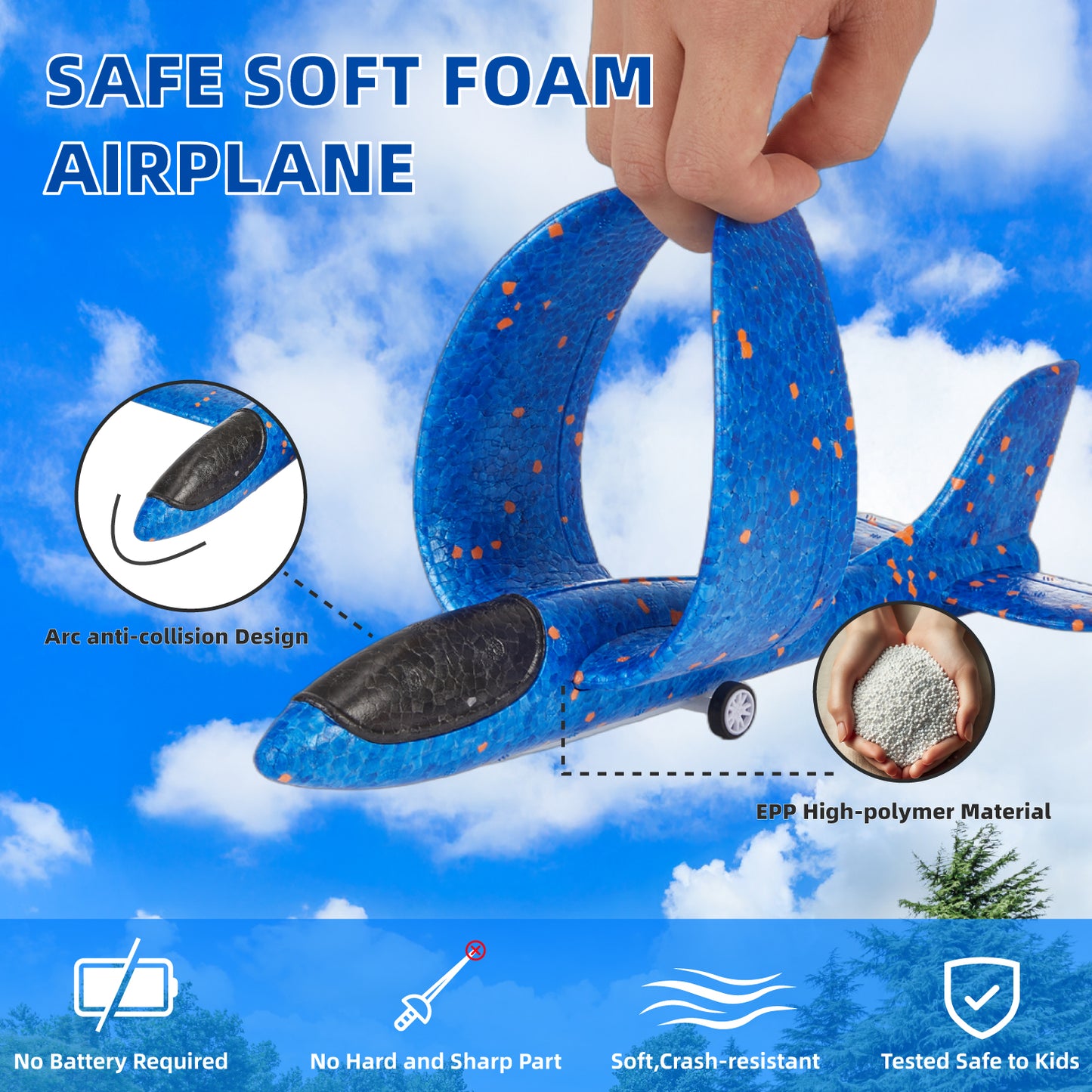 Zacro 3 Pack Airplane Launcher Toys, Foam Glider Catapult Airplane Toy for Boys Girls 4-12 Year Old, Outdoor Flying Toys Gifts, Red, Yellow, Blue