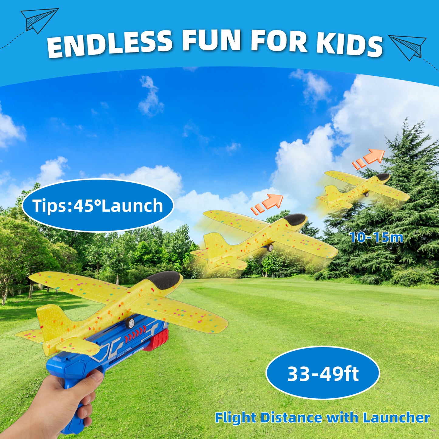 Zacro 3 Pack Airplane Launcher Toys, Foam Glider Catapult Airplane Toy for Boys Girls 4-12 Year Old, Outdoor Flying Toys Gifts, Red, Yellow, Blue