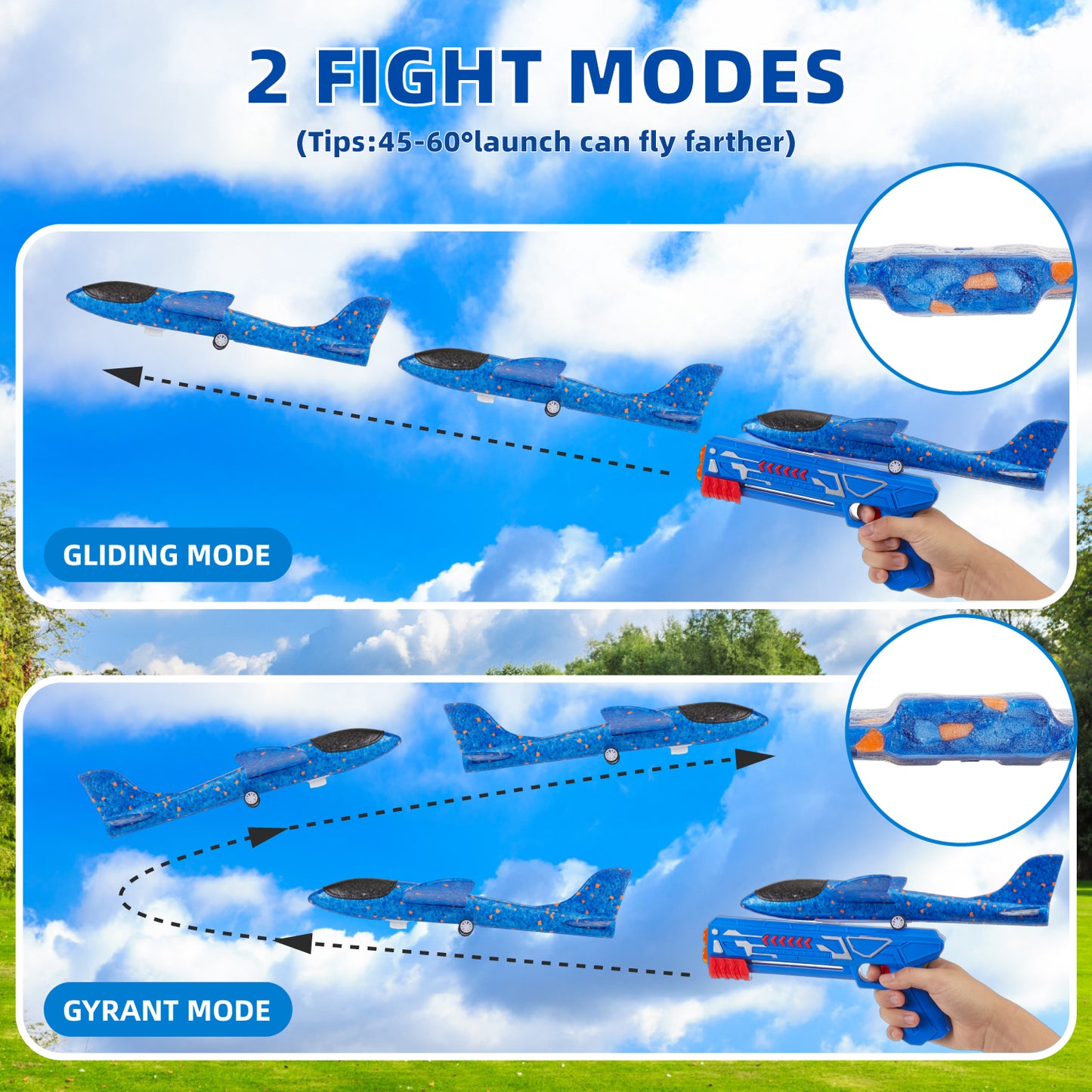 Zacro 3 Pack Airplane Launcher Toys, Foam Glider Catapult Airplane Toy for Boys Girls 4-12 Year Old, Outdoor Flying Toys Gifts, Red, Yellow, Blue