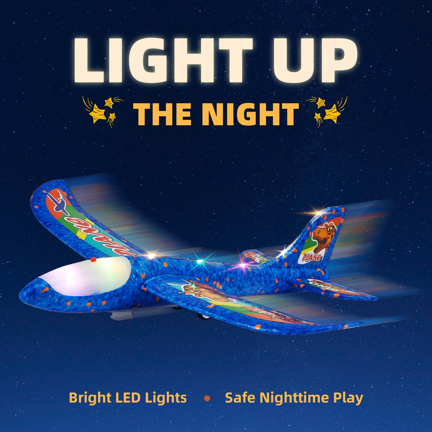 Lictin 3 Pack Airplane Launcher Toys, Foam Glider Airplane with LED Light & Dinosaur Stickers, Catapult Plane Toy for Boys, Outdoor Flying Toys Gifts for 3-12 Years Old Kids