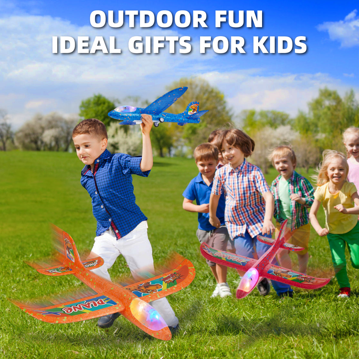 Petbank Airplane Launcher Toys, 3 Pack Flying Airplane Toys with Launcher, LED Light Foam Flying Glider Plane with Sticker, Outdoor Plane Toys for Boy Girl 3+