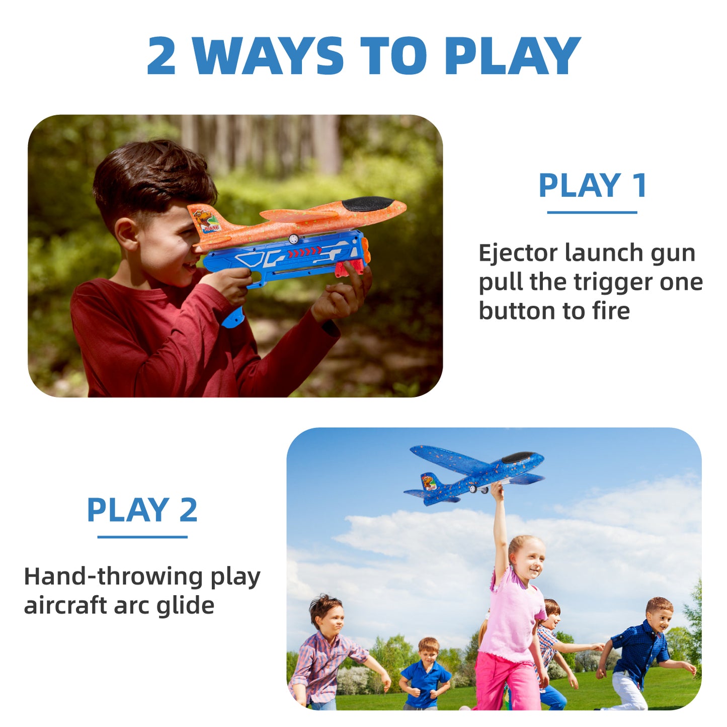 Lictin 4 Pack Airplane Launcher Toys, Catapult Plane with Dinosaur Stickers for Boys, Foam Glider Airplane Toy, Outdoor Flying Toys Gifts for 3-12 Years Old Kids