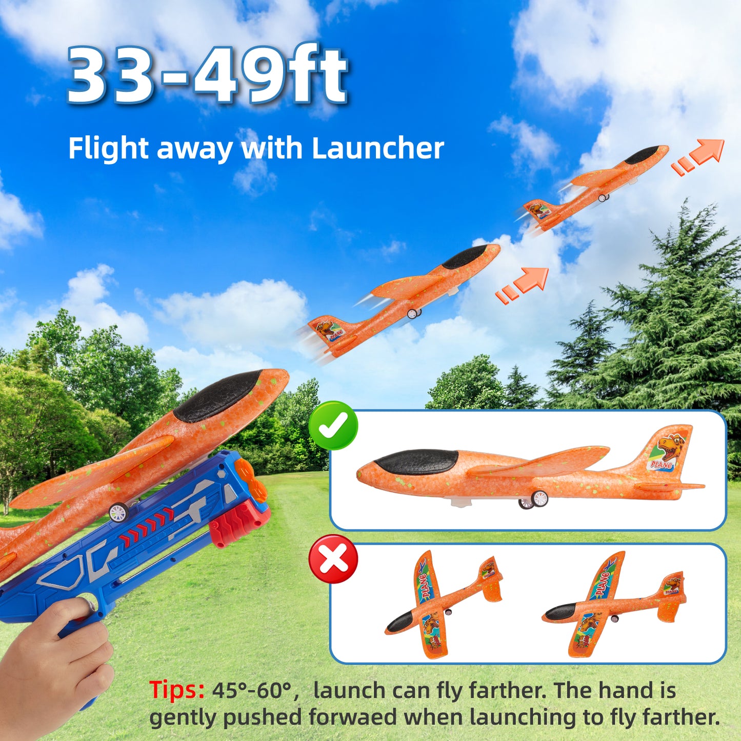 Lictin 4 Pack Airplane Launcher Toys, Catapult Plane with Dinosaur Stickers for Boys, Foam Glider Airplane Toy, Outdoor Flying Toys Gifts for 3-12 Years Old Kids
