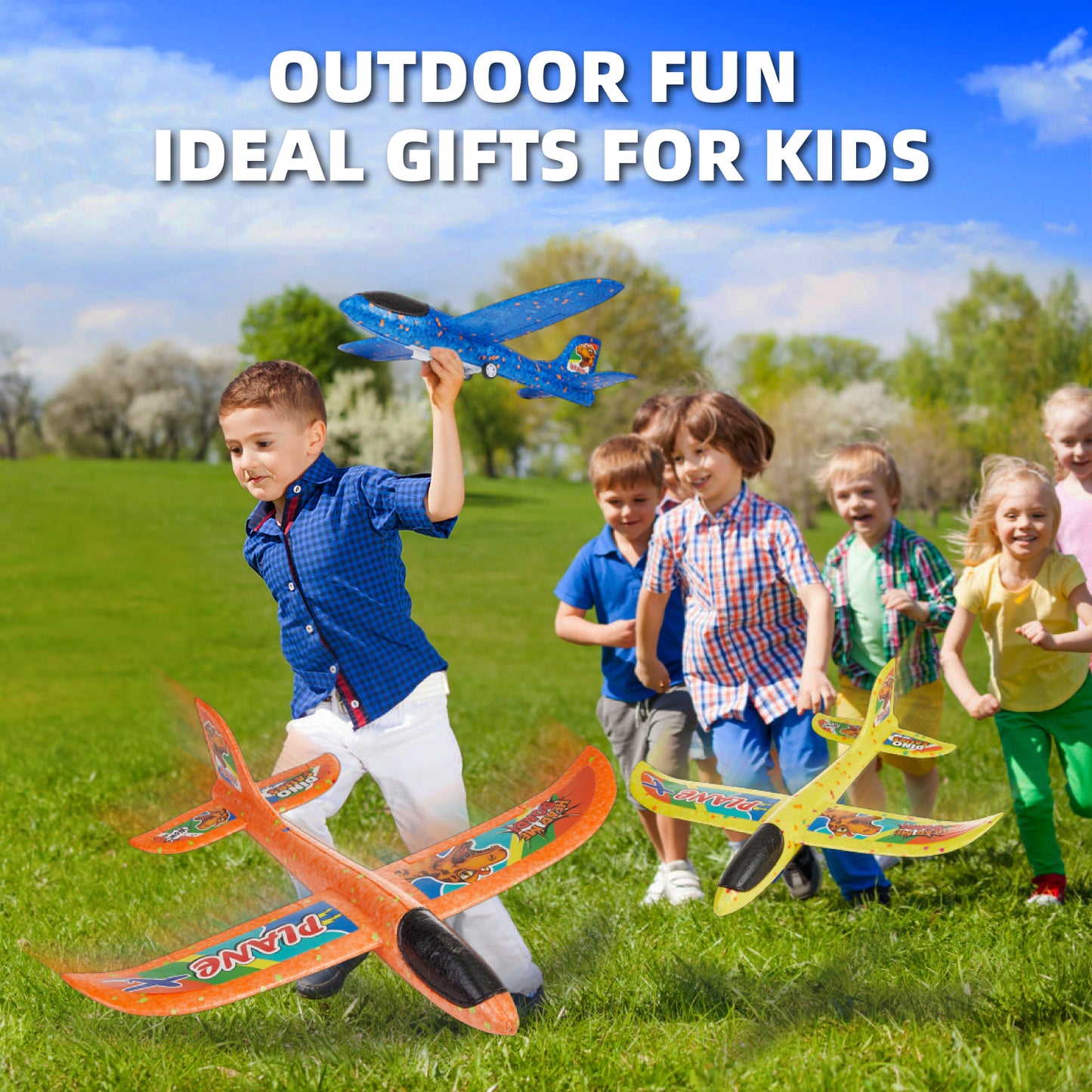 Gleamkid 4 pack Airplane Launcher Toys, Catapult Plane with 4 Dinosaur Stickers for Boys, Foam Glider Airplane Toy, 2 Flight Modes, Outdoor Flying Toys Gifts for 3-12 Years Old Kids